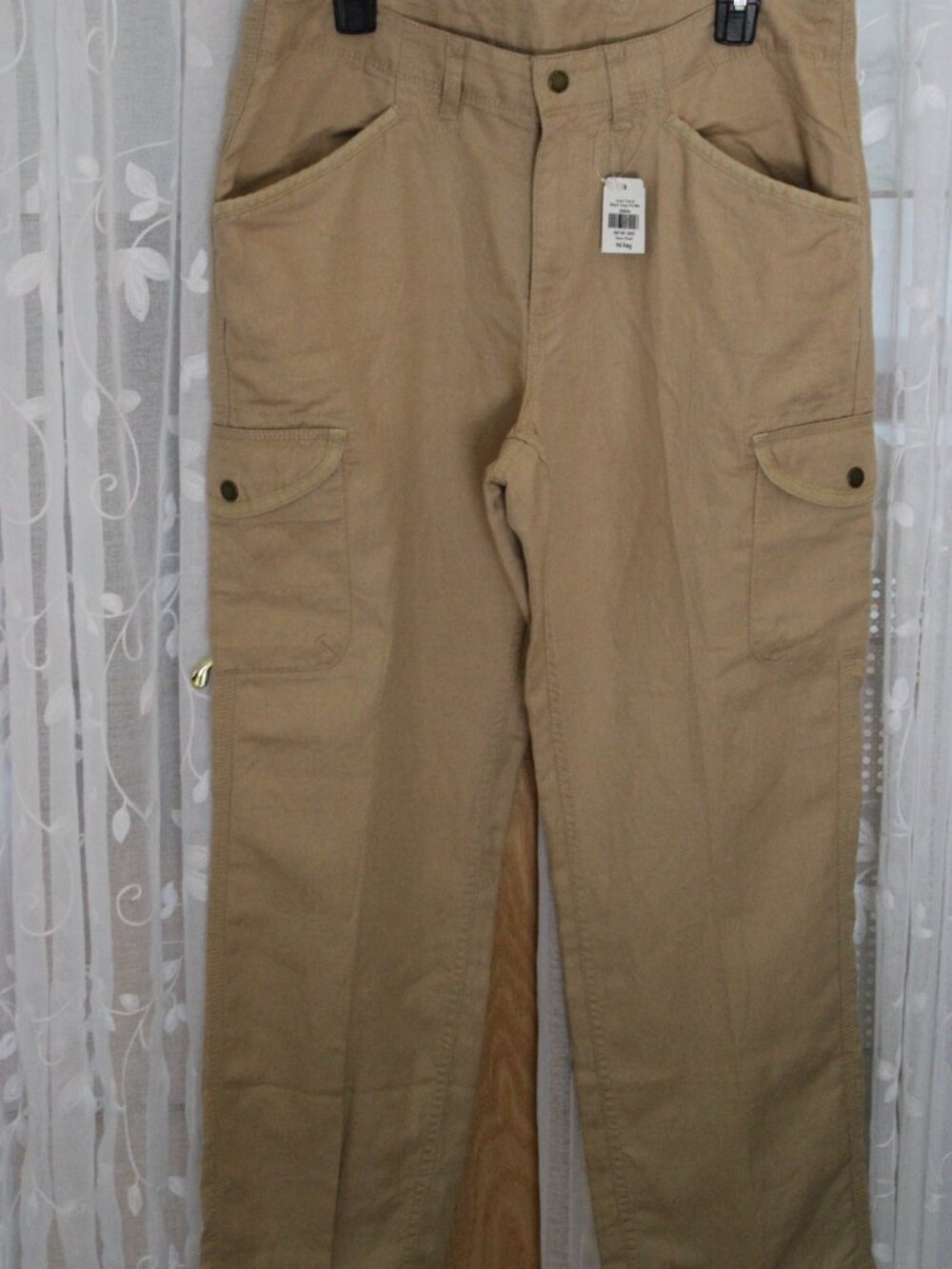 LL Bean Women NWT Cargo Pants S 14R Casual Linen Tensel Zip Dune Khaki 6 Pockets